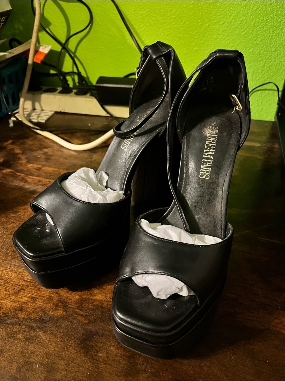 SHEIN Black Peep-Toe Platform Ankle Strap Heels